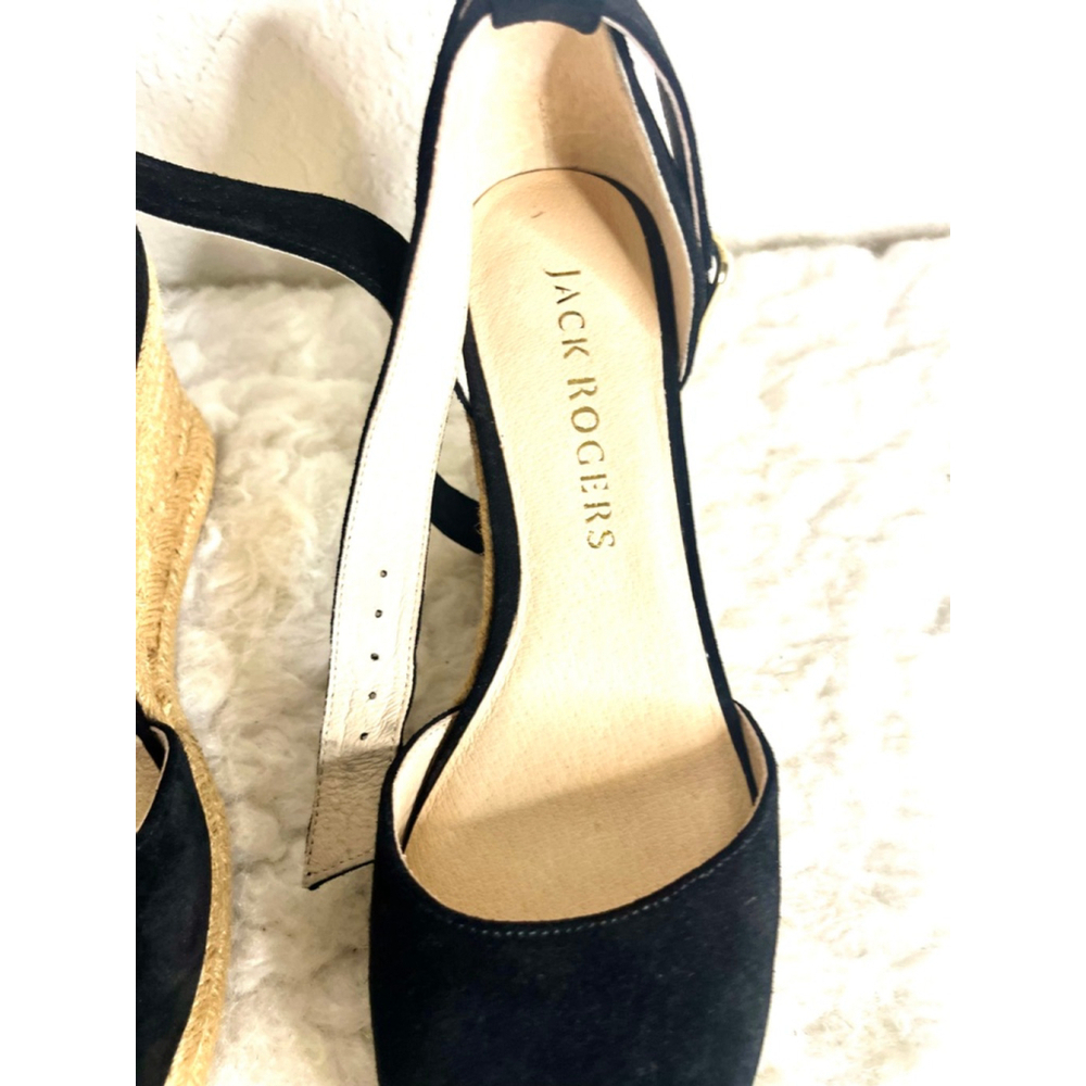 Jack Rogers Palmer black ankle strap espadrille wedge shoes women size 8.5M - Picture 2 of 9